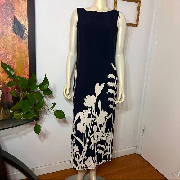 Vintage R.J. Collection by Chelsea Rousso Black Sheath Dress Long Floral Size 8 - Picture 1 of 12